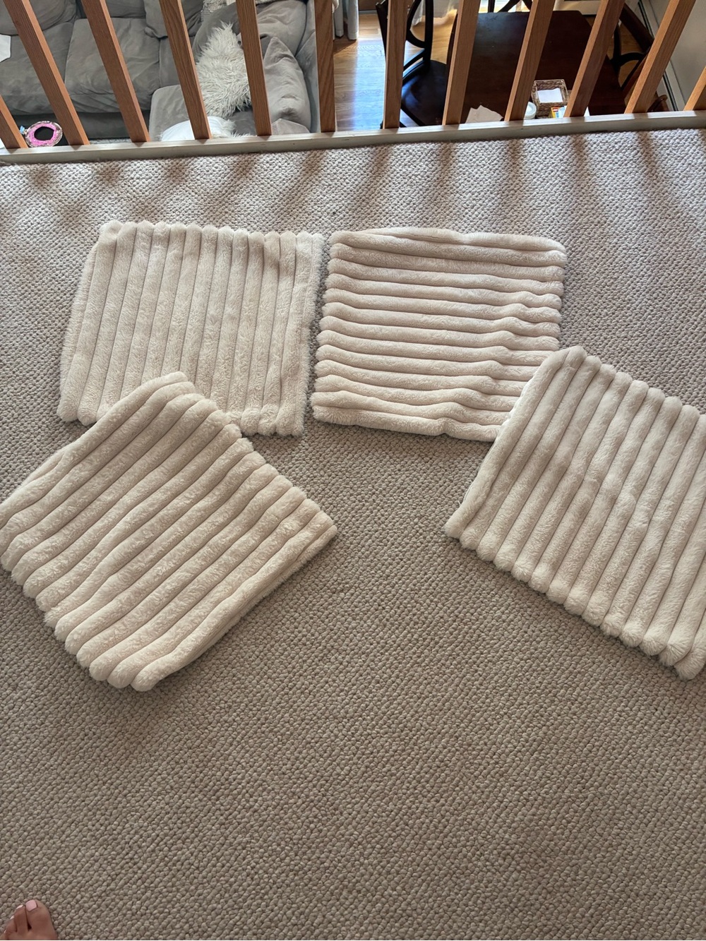 Neutral Beige Ribbed Plush Bath Cushions - Set of 4